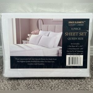 Grace Elizabeth New Luxury Linens 4-Piece Queen Sheet Set White Fitted Mattress